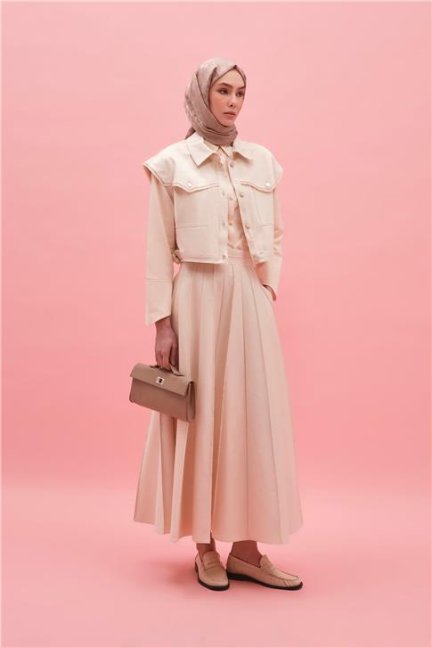 Armine Püskül Detaylı Beli Daralabilen Yelek 25Y4502 Naturel