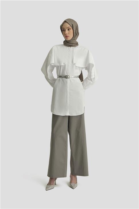 Armine Pelerin Detaylı Pamuk Tunik 25Y4606 Beyaz