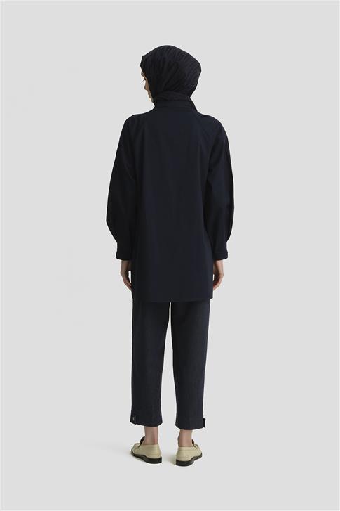 Armine Kolu Pileli Hakim Yaka Tunik 25Y4612 Lacivert