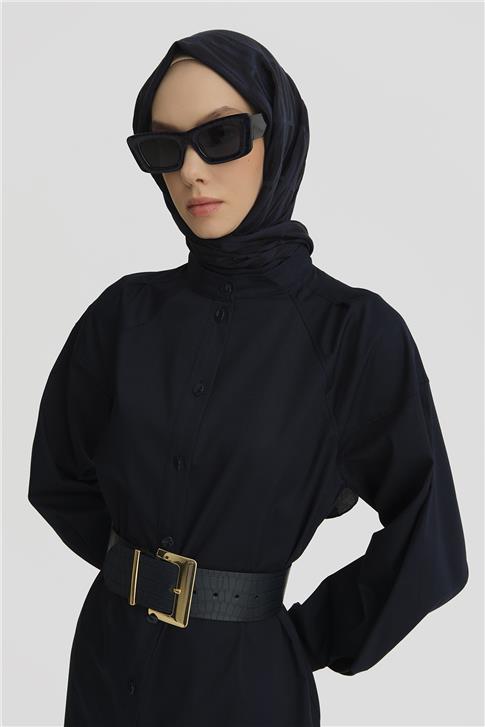 Armine Kolu Pileli Hakim Yaka Tunik 25Y4612 Lacivert