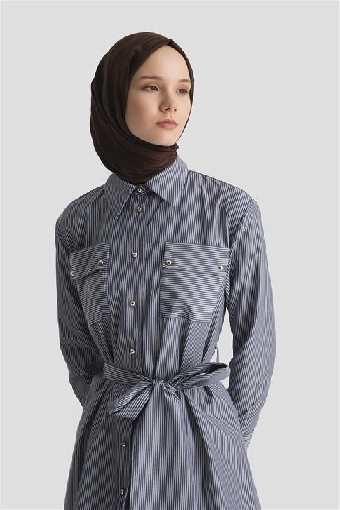 Armine Kuşaklı Çizgili Tunik 25Y4618 Lacivert