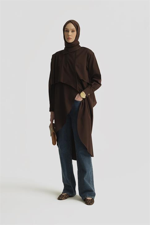 Armine Asimetrik Pamuklu Tunik 25Y4703 Kahverengi