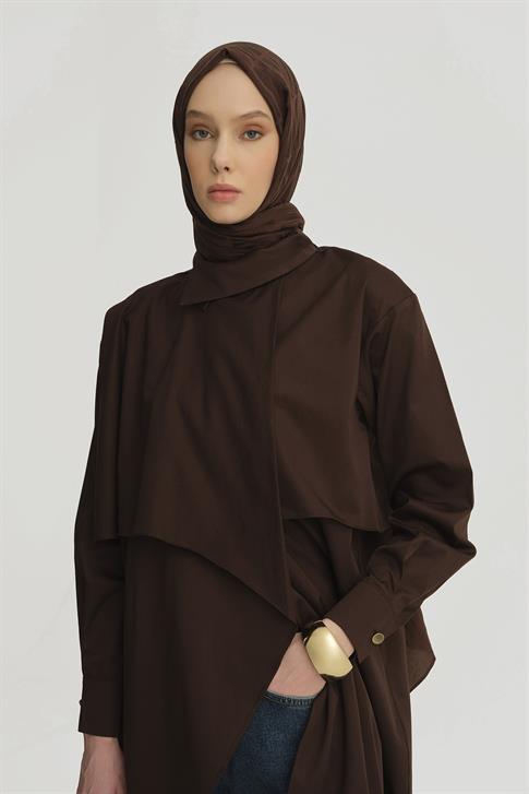 Armine Asimetrik Pamuklu Tunik 25Y4703 Kahverengi