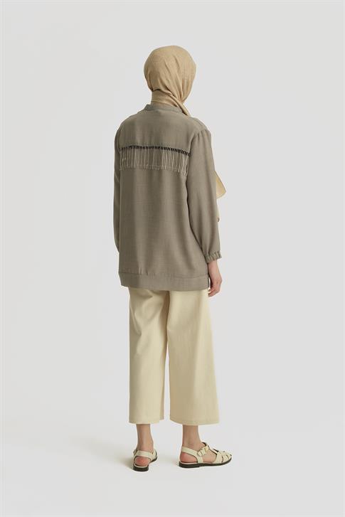 Armine Zincir Detaylı Ceket 25YT552 Gri