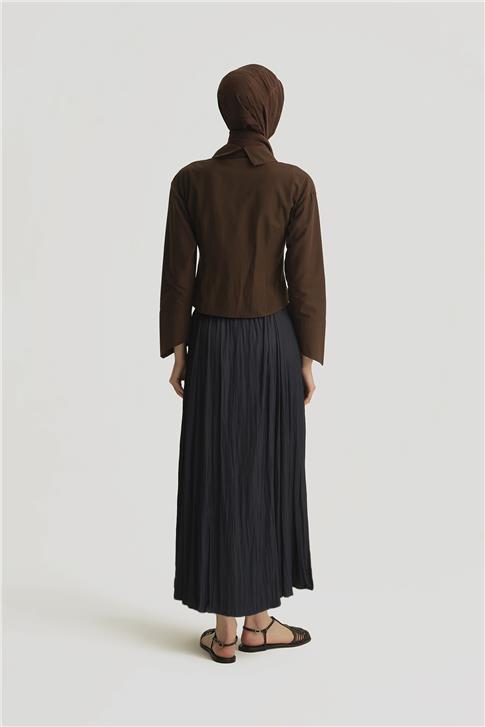 Armine Kırışık Saten Etek  25YH5601 LACİVERT