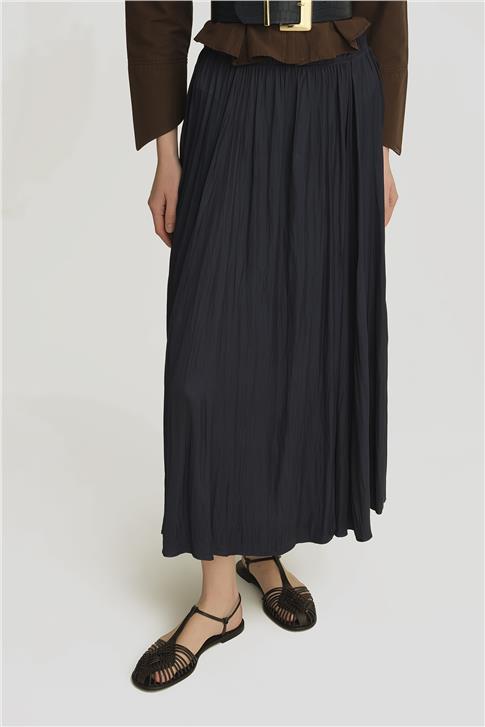 Armine Kırışık Saten Etek  25YH5601 LACİVERT