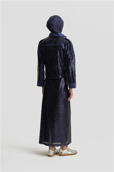 Armine Kumaş Mixli Payetli Ceket 25Y5916 Puslu Mor