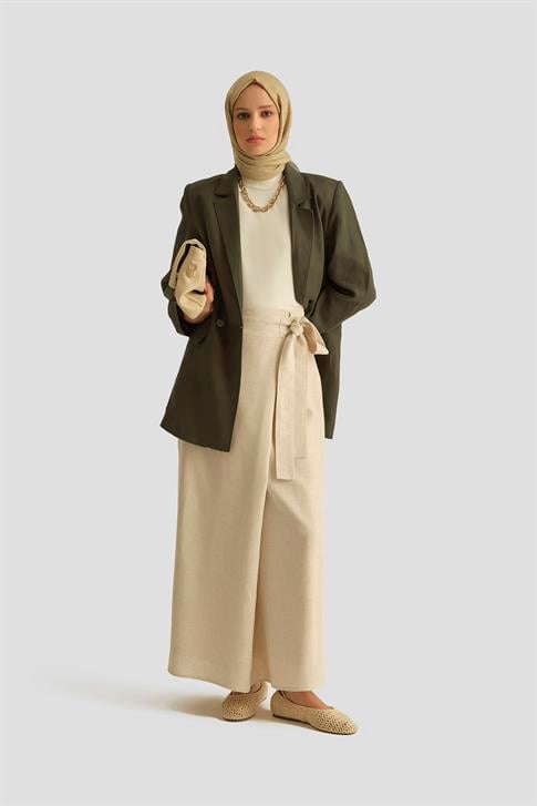 Armine Kruvaze Keten Ceket 25Y5917 Haki