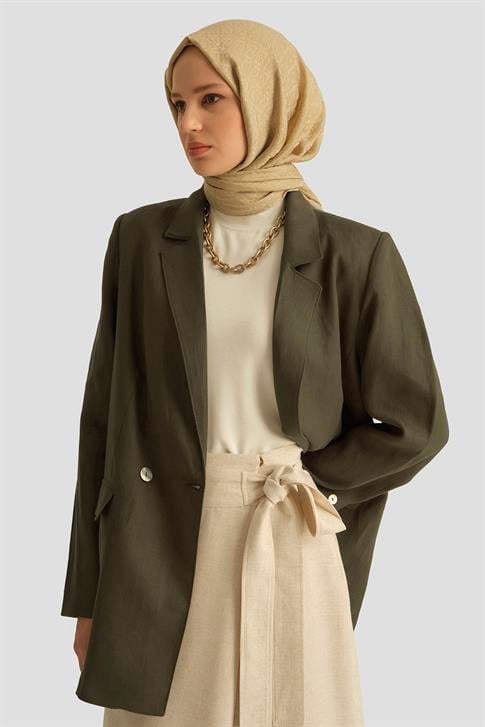 Armine Kruvaze Keten Ceket 25Y5917 Haki