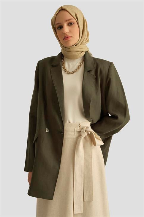 Armine Kruvaze Keten Ceket 25Y5917 Haki