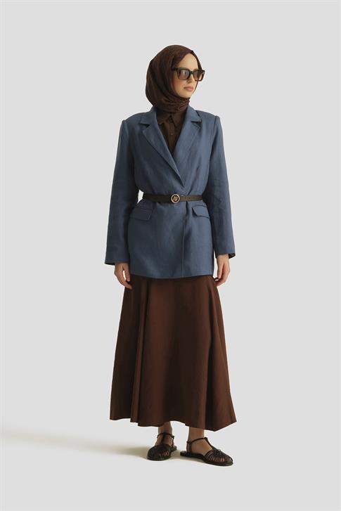 Armine Kruvaze Keten Ceket 25Y5917 İndigo