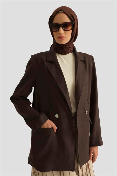 Armine Kruvaze Keten Ceket 25Y5917 Kakao