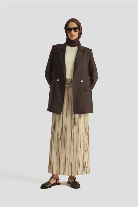 Armine Kruvaze Keten Ceket 25Y5917 Kakao