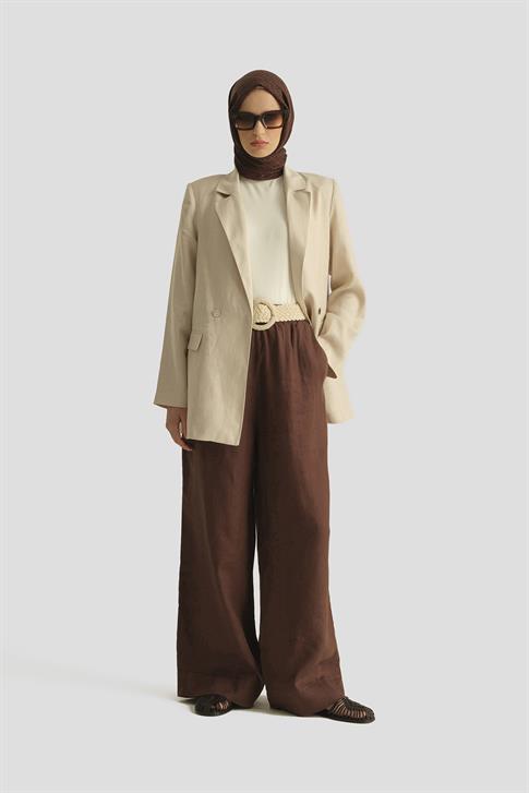 Armine Kruvaze Keten Ceket 25Y5917 Taş