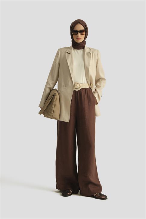 Armine Kruvaze Keten Ceket 25Y5917 Taş