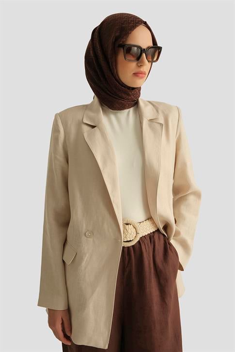 Armine Kruvaze Keten Ceket 25Y5917 Taş