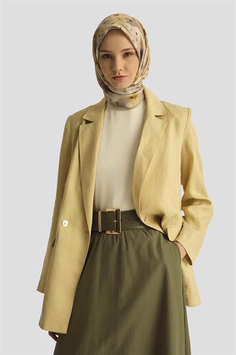 Armine Kruvaze Keten Ceket 25Y5917 Limon
