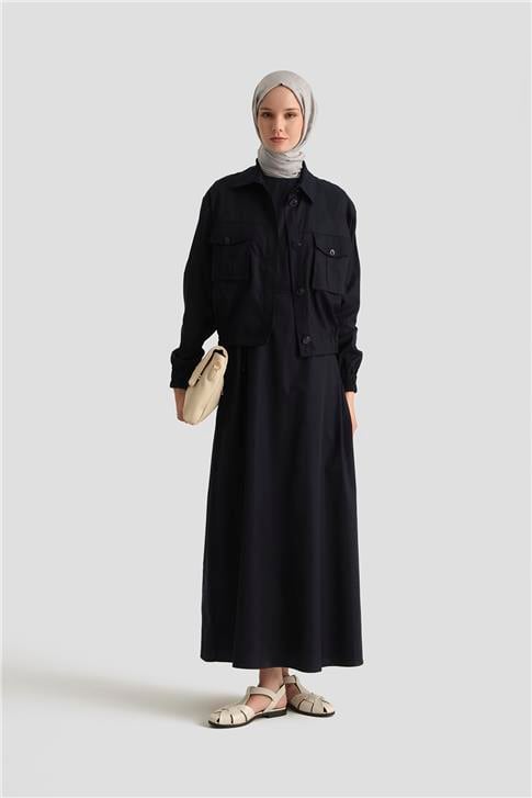 Armine İçi Elbiseli Bomber Ceketli Tencel Takım 25Y6001 LACİVERT