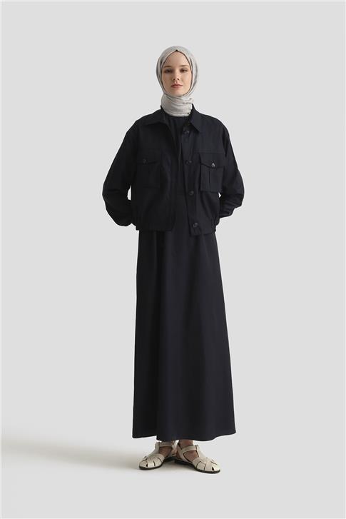 Armine İçi Elbiseli Bomber Ceketli Tencel Takım 25Y6001 LACİVERT