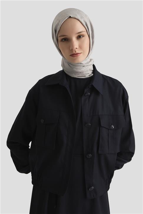 Armine İçi Elbiseli Bomber Ceketli Tencel Takım 25Y6001 LACİVERT