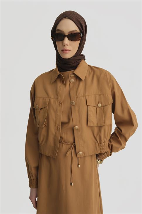 Armine İçi Elbiseli Bomber Ceketli Tencel Takım 25Y6001 Taba