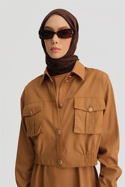 Armine İçi Elbiseli Bomber Ceketli Tencel Takım 25Y6001 Taba