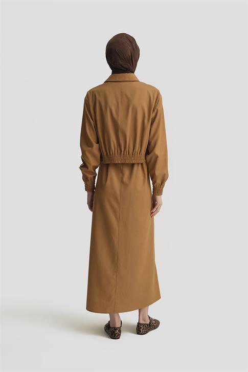 Armine İçi Elbiseli Bomber Ceketli Tencel Takım 25Y6001 Taba