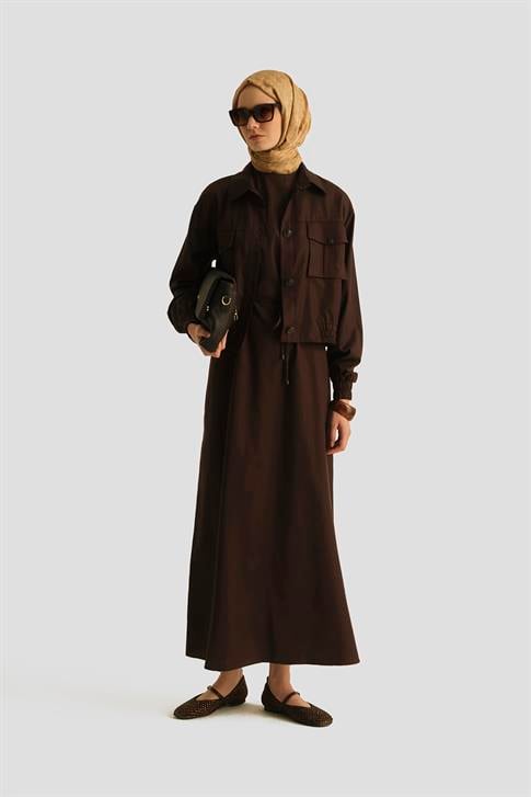 Armine İçi Elbiseli Bomber Ceketli Tencel Takım 25Y6001 Acı Kahve