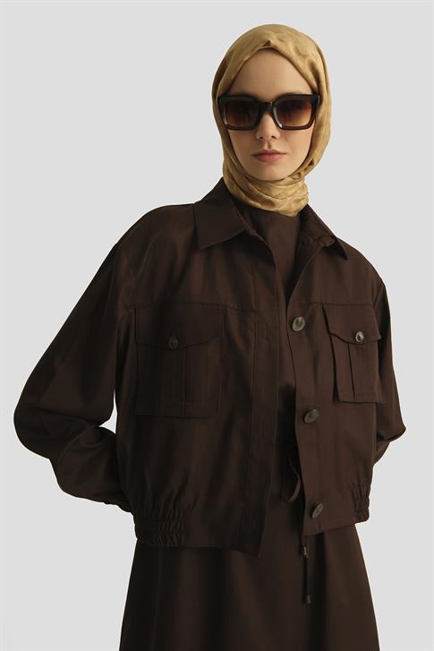 Armine İçi Elbiseli Bomber Ceketli Tencel Takım 25Y6001 Acı Kahve