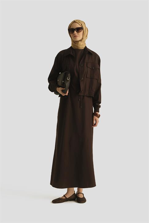 Armine İçi Elbiseli Bomber Ceketli Tencel Takım 25Y6001 Acı Kahve