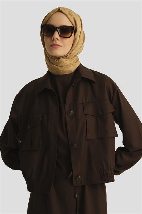 Armine İçi Elbiseli Bomber Ceketli Tencel Takım 25Y6001 Acı Kahve