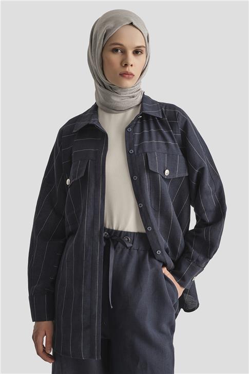 Armine Çizgili Gömlekli Takım 25Y6010 LACİVERT