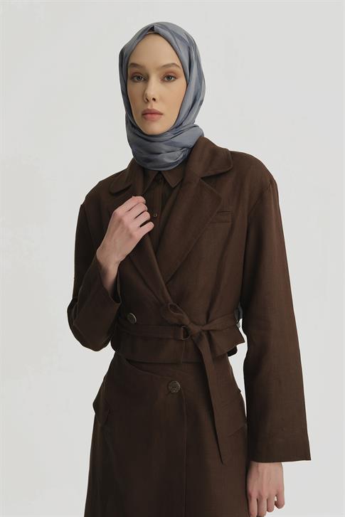 Armine Kruvaze Detaylı Keten Takım 25Y6011 Kahverengi
