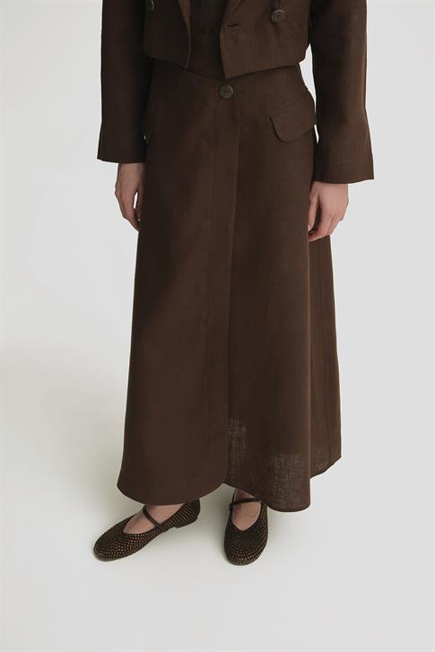 Armine Kruvaze Detaylı Keten Takım 25Y6011 Kahverengi