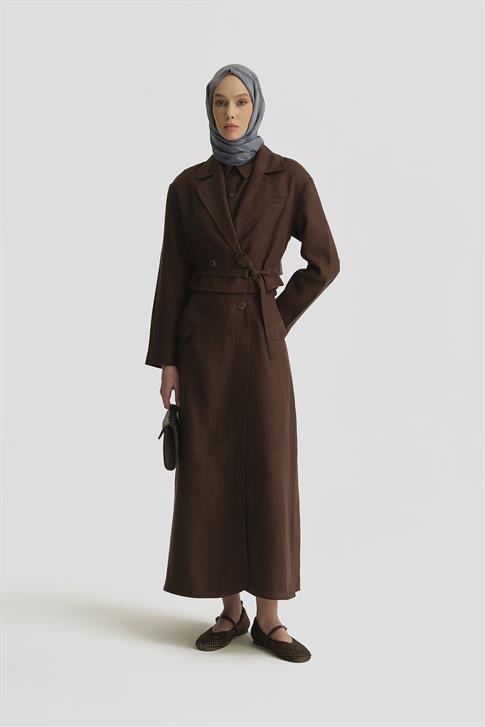 Armine Kruvaze Detaylı Keten Takım 25Y6011 Kahverengi