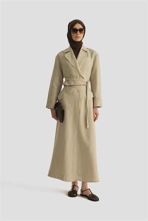 Armine Kruvaze Detaylı Keten Takım 25Y6011 Naturel