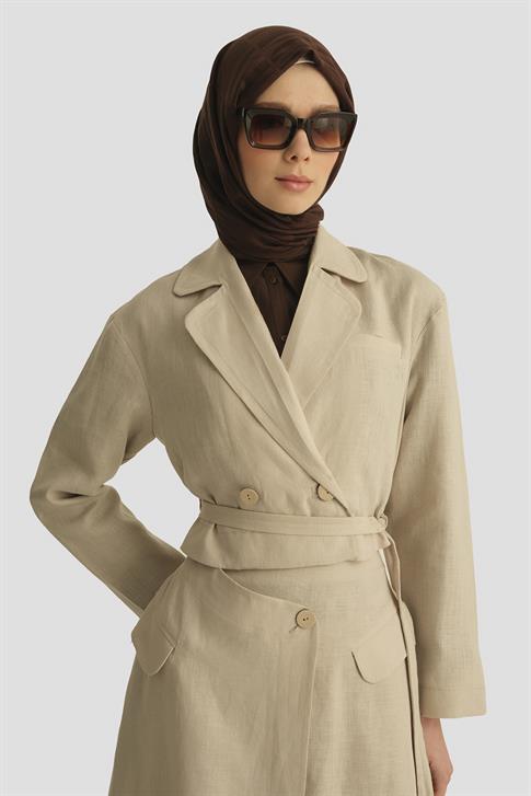 Armine Kruvaze Detaylı Keten Takım 25Y6011 Naturel