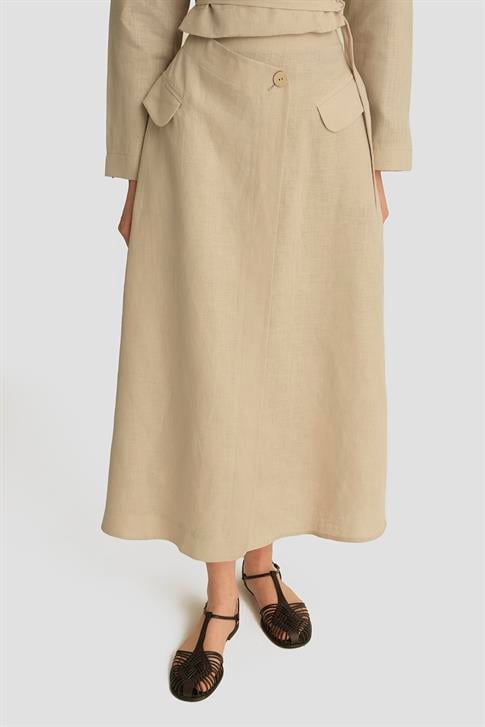 Armine Kruvaze Detaylı Keten Takım 25Y6011 Naturel