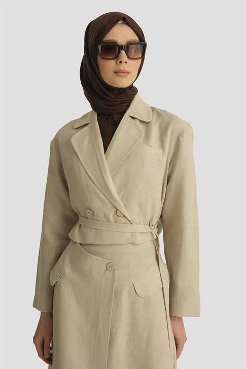Armine Kruvaze Detaylı Keten Takım 25Y6011 Naturel