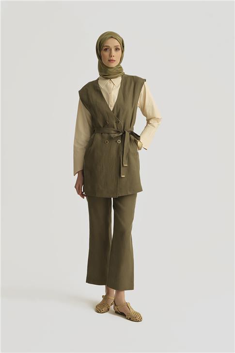 Armine Leopar Biyeli Keten Takım 25Y6018 Haki