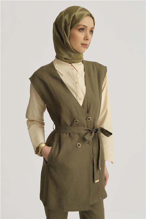 Armine Leopar Biyeli Keten Takım 25Y6018 Haki