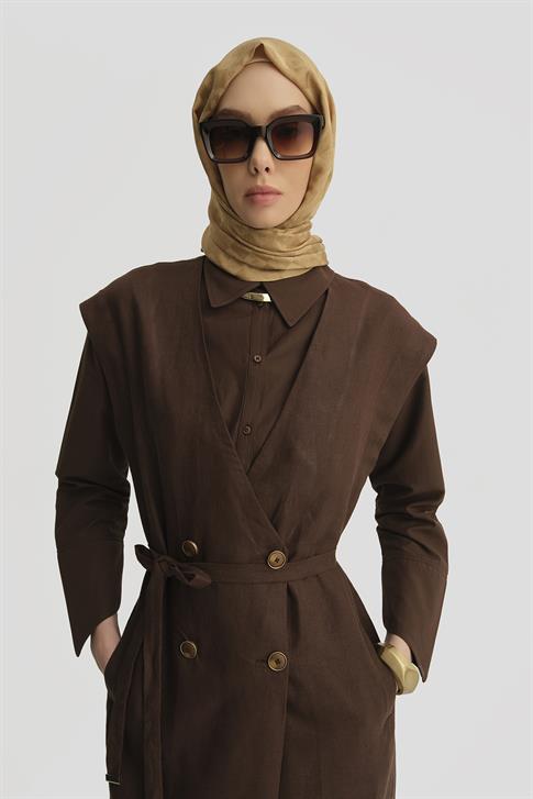 Armine Leopar Biyeli Keten Takım 25Y6018 Kahverengi