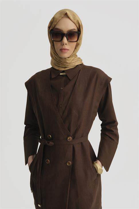 Armine Leopar Biyeli Keten Takım 25Y6018 Kahverengi