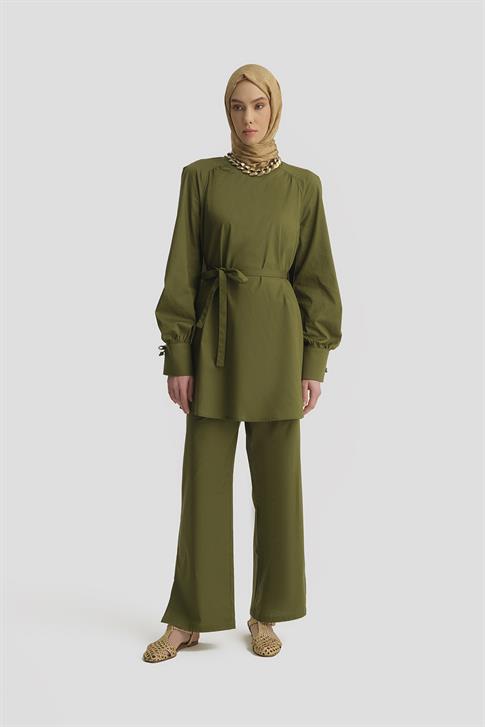 Armine Yanı Yırtmaçlı Pamuk Takım 25Y6020 Yeşil