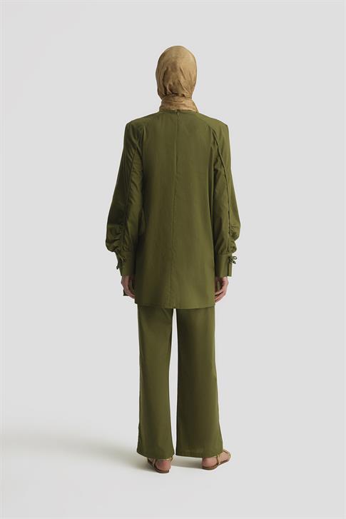 Armine Yanı Yırtmaçlı Pamuk Takım 25Y6020 Yeşil