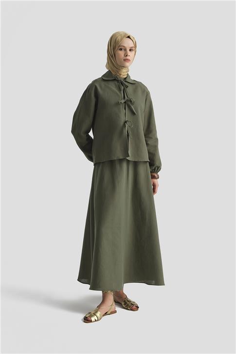 Armine Fiyonk detaylı 3lü Keten Takım 25Y6049 Haki