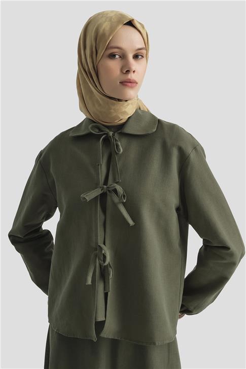 Armine Fiyonk detaylı 3lü Keten Takım 25Y6049 Haki