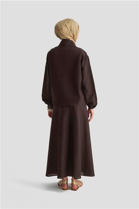 Armine Fiyonk detaylı 3lü Keten Takım 25Y6049 Kakao