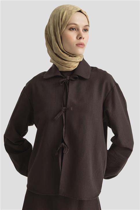 Armine Fiyonk detaylı 3lü Keten Takım 25Y6049 Kakao