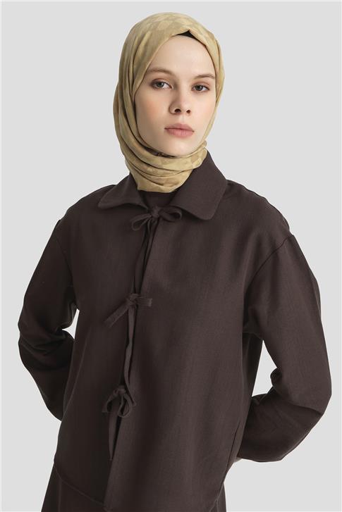 Armine Fiyonk detaylı 3lü Keten Takım 25Y6049 Kakao